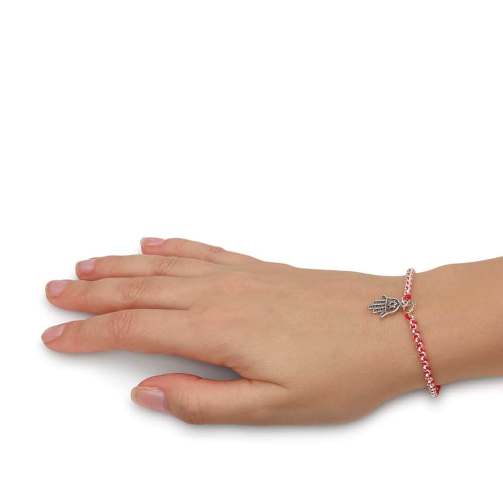 Kabbalah red string bracelet with silver Hamsa charm