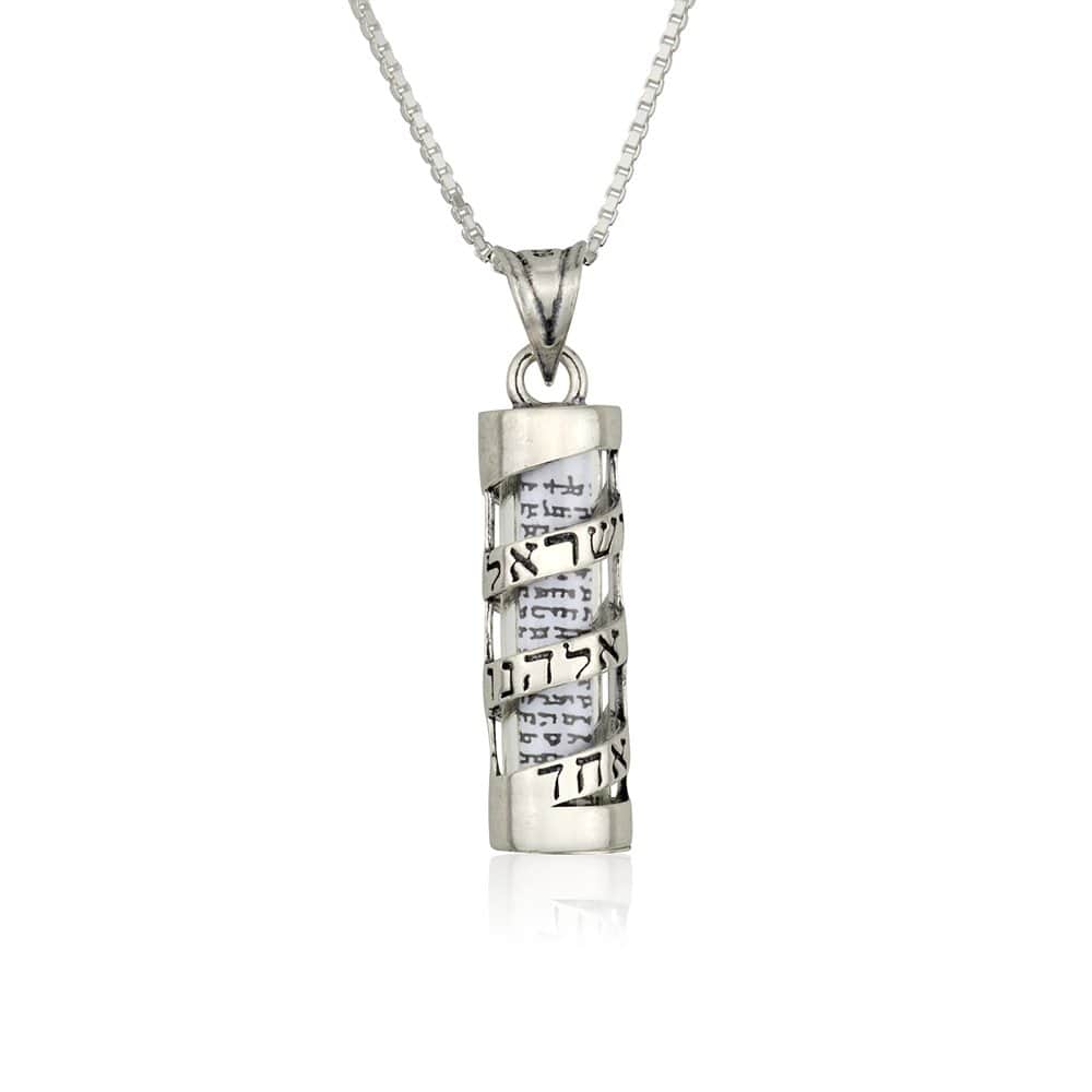 “Shema Yisrael” Scroll Pendant- 925 Sterling Silver Mezuzah Necklace
