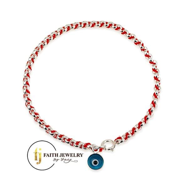 Light blue Evil Eye red string bracelet in 925 sterling silver