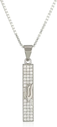 Mezuzah Necklace – 925 Sterling Silver with Zircon Stones – Shin Letter Judaica Pendant on 18+2" Chain
