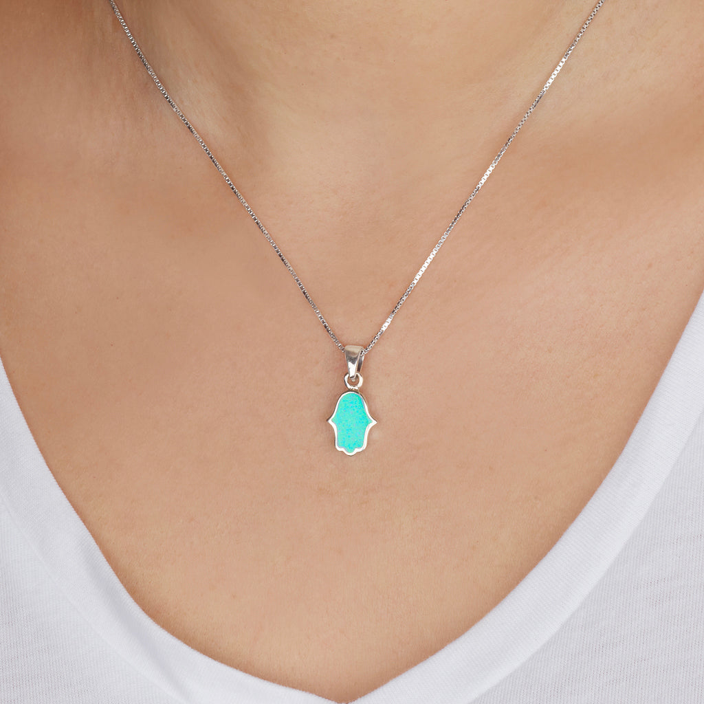 Opal Hamsa Pendant – 925 Sterling Silver, Made in Israel