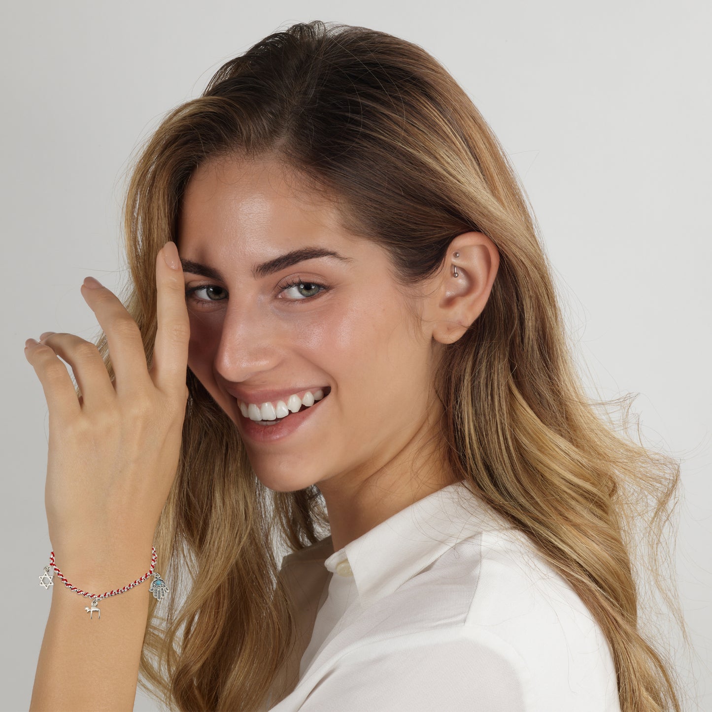 Red Kabbalah Cord Bracelet – Sterling Silver Charms – Star of David, Hamsa, Chai & Evil Eye