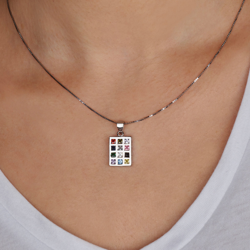 Hoshen Pendant – 12 Tribes of Israel – 925 Sterling Silver with Multicolor Stones