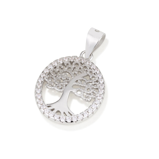 Tree of Life Pendant – CZ Border – 925 Sterling Silver