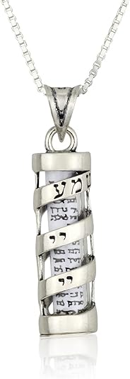 “Shema Yisrael” Scroll Pendant- 925 Sterling Silver Mezuzah Necklace