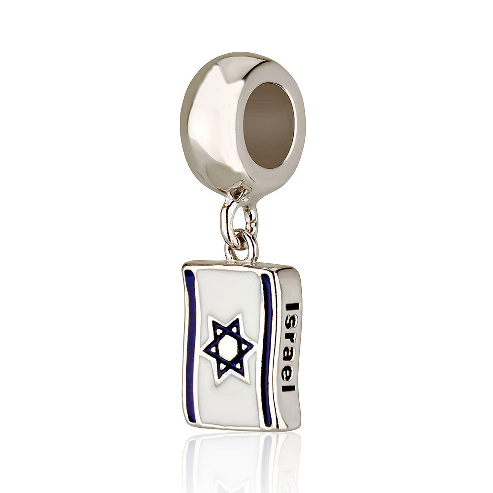 Brazil–Israel Flag Charm – 925 Sterling Silver with Enamel – Double-Sided Bead