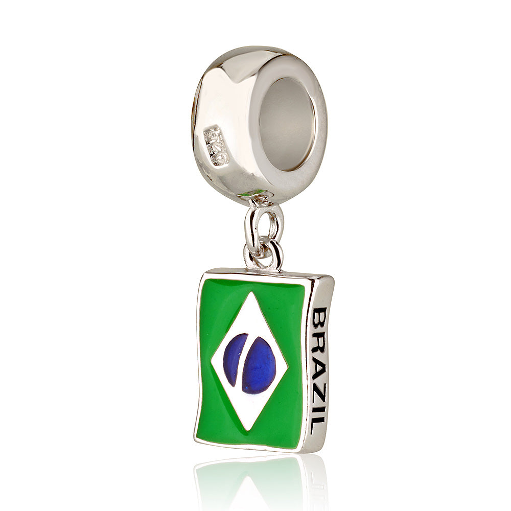 Brazil–Israel Flag Charm – 925 Sterling Silver with Enamel – Double-Sided Bead