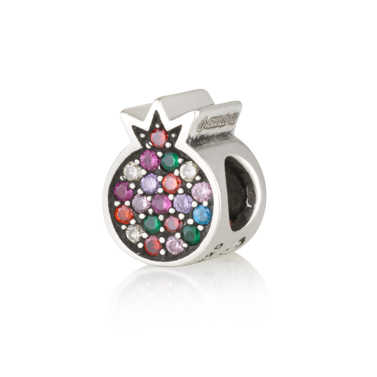 Pomegranate Charm – 925 Sterling Silver with CZ – Three Color Options – Symbol of Blessing and Abundance