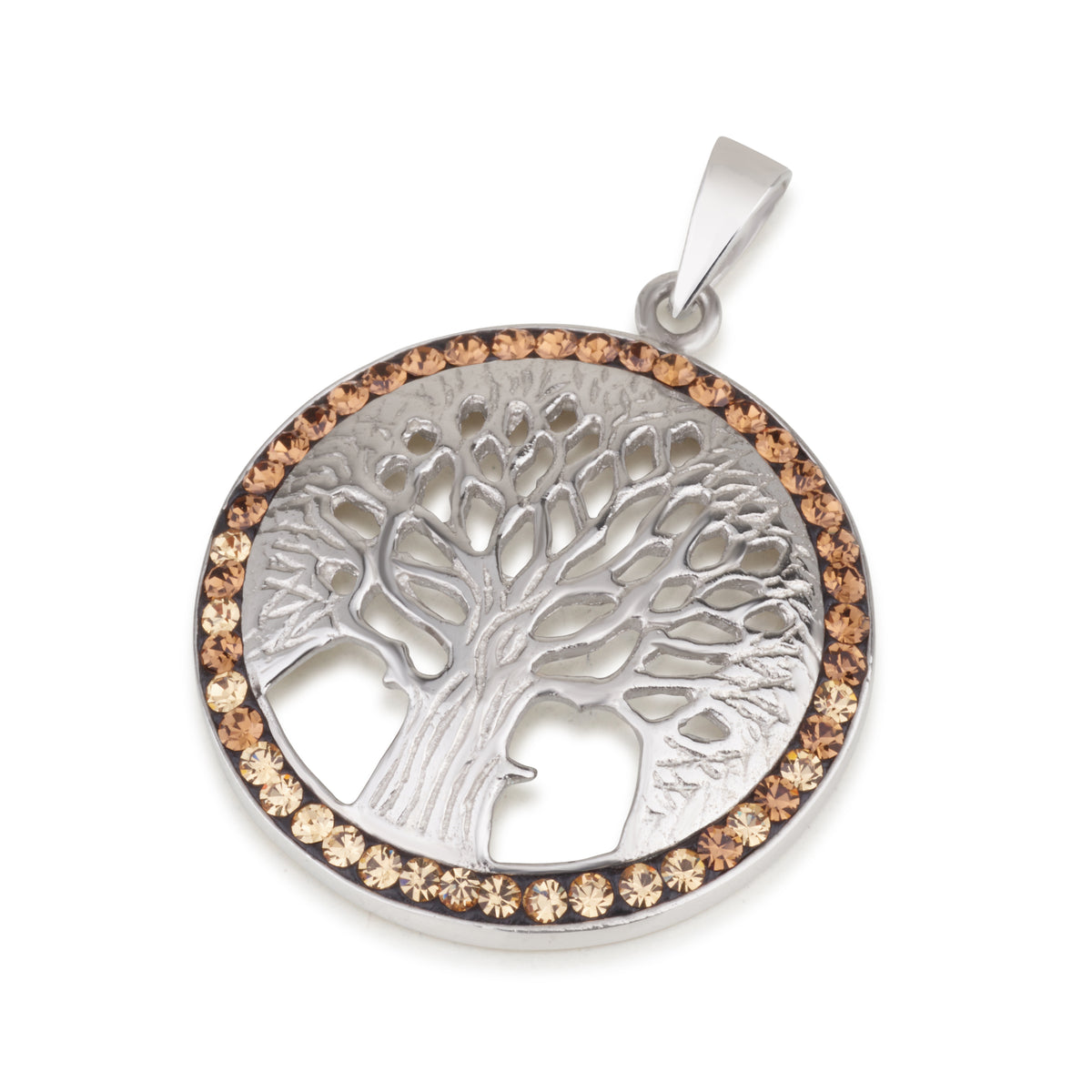 Tree of Life Pendant – 925 Sterling Silver Rhodium – Cut-Out Design – 5 Colors – 1.1"