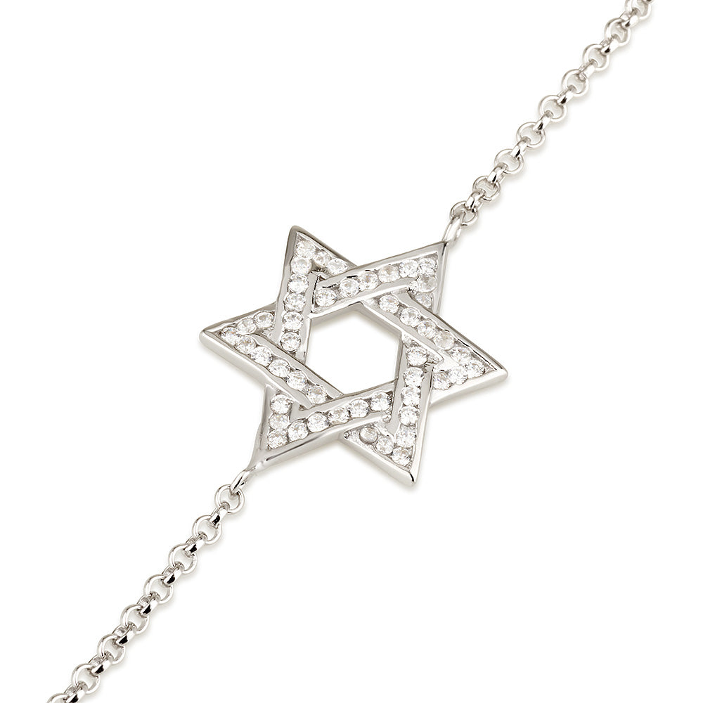 Star of David Bracelet – 925 Sterling Silver with Zircon Stones – Jewish Judaica Jewelry for Women and Teens
