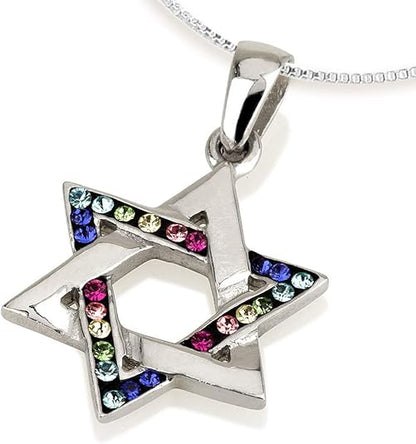 Small Star of David Necklace in Sterling Silver – Available in 4 Stone Colors