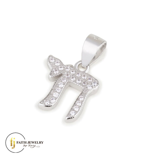 Small sterling silver Chai necklace with zircon stones