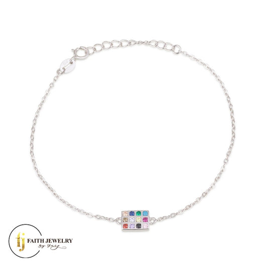 Small Hoshen bracelet in 925 sterling silver with twelve colorful stones