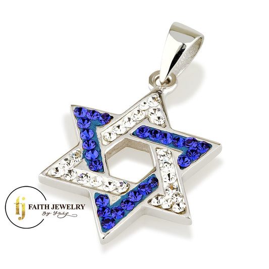 Colorful sterling silver Star of David necklace with zircon stones