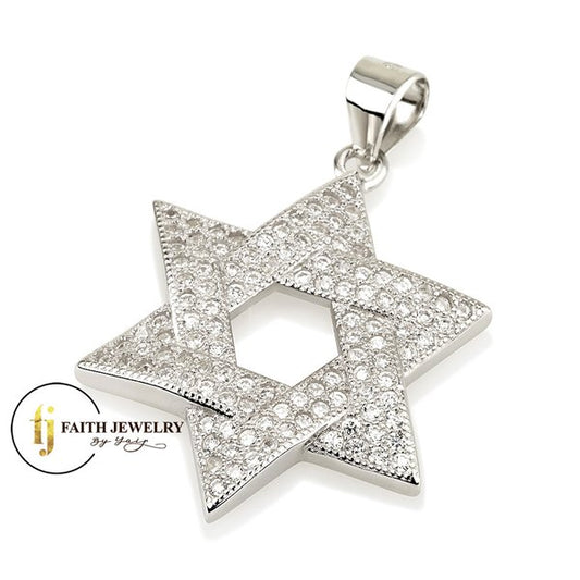 Classic Star of David Pendant silver with Zircon stones