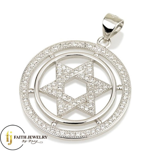 Star of David in two circles Pendant Sterling silver with Zircon stones