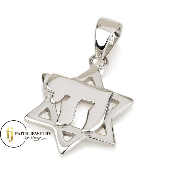 Sterling silver Star of David necklace with Hebrew Chai symbol