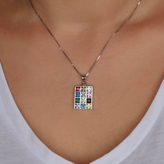 Hoshen Pendant with 12 Zircon Stones in 925 Sterling Silver – Rhodium Plated