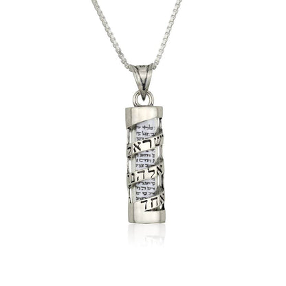 “Shema Yisrael” Scroll Pendant- 925 Sterling Silver Mezuzah Necklace
