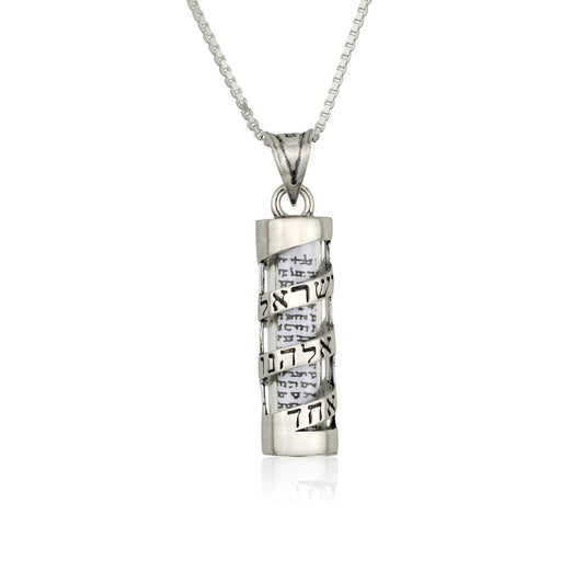 “Shema Yisrael” Scroll Pendant- 925 Sterling Silver Mezuzah Necklace