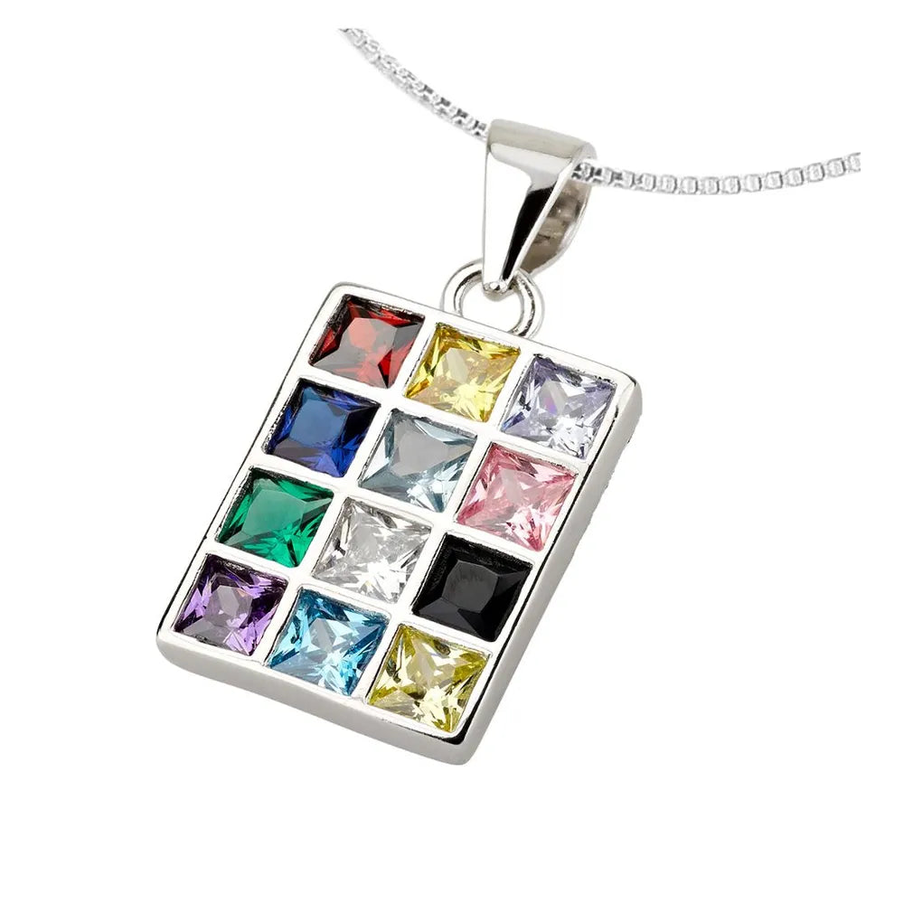 Hoshen Pendant with 12 Zircon Stones in 925 Sterling Silver – Rhodium Plated