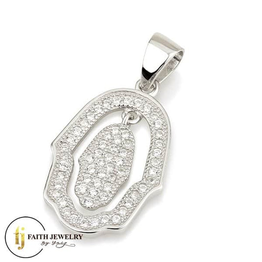 Sterling silver double Hamsa necklace with zircon stones