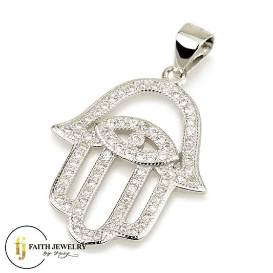 Sterling silver Hamsa Evil Eye necklace with zircon stones