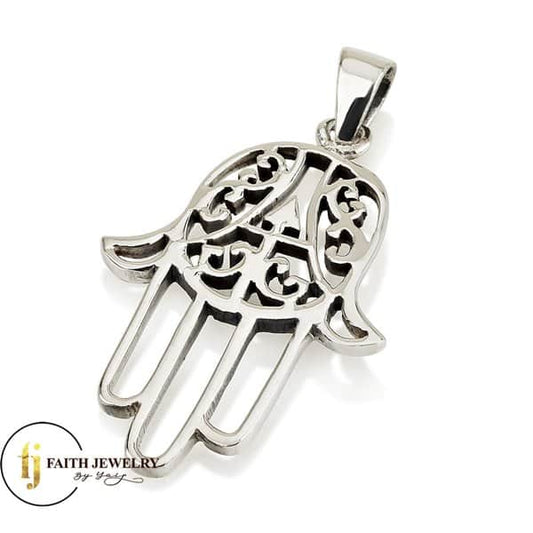 925 sterling silver filigree Hamsa necklace with openwork design