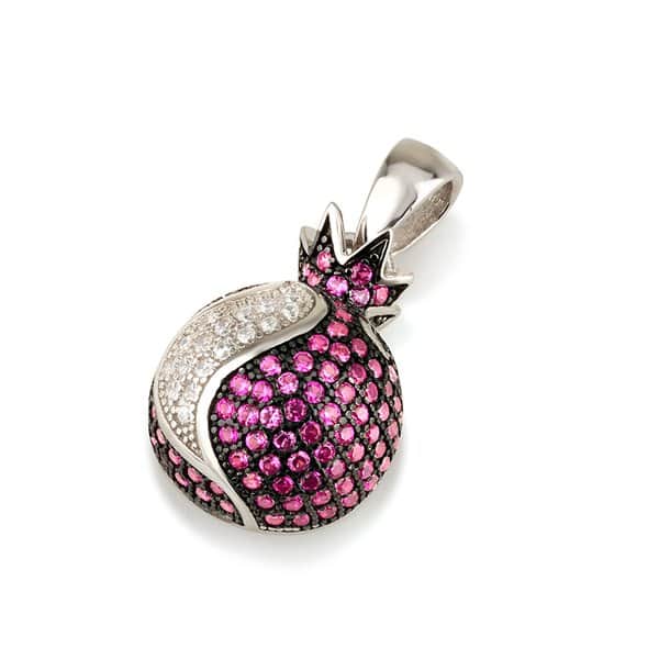 Sterling silver pomegranate necklace with zircon stones