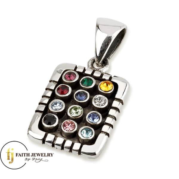 Sterling silver Hoshen Twelve Tribes necklace with colorful zircon stones
