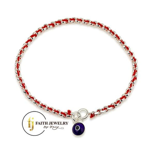 Navy blue Evil Eye red string bracelet in 925 sterling silver