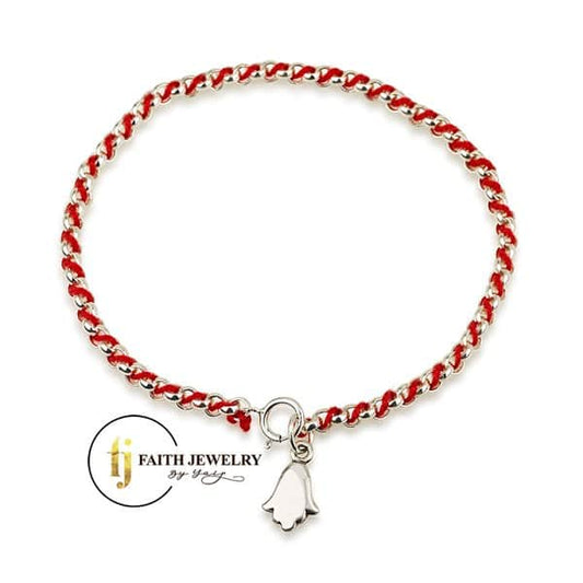 Red string Hamsa bracelet in 925 sterling silver
