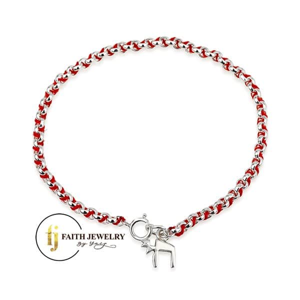 Red string Chai bracelet in 925 sterling silver