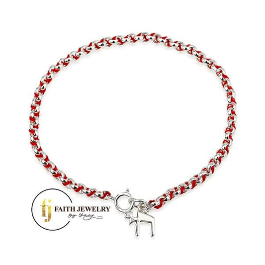 Red string Chai bracelet in 925 sterling silver