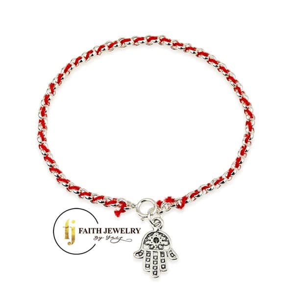 Red string Hamsa bracelet in 925 sterling silver