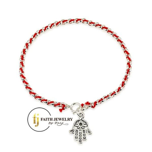 Red string Hamsa bracelet in 925 sterling silver
