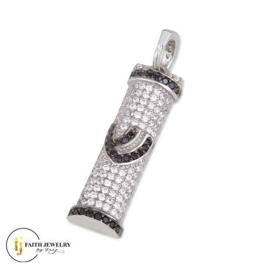 Sterling silver Shin Mezuzah necklace with zircon stones