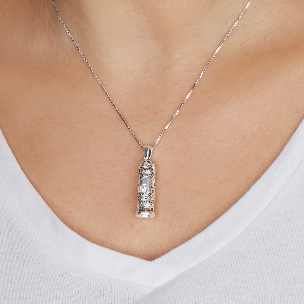 “Chai” Hebrew Life Pendant - 925 Sterling Silver Mezuzah scroll Necklace