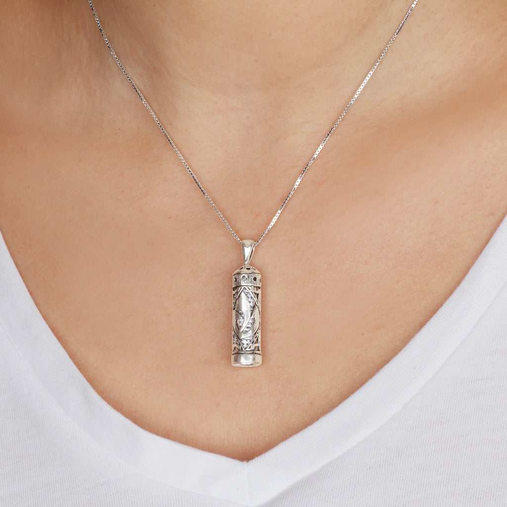 “Shaddai” Hebrew Protection scroll necklace - 925 Sterling Silver Mezuzah