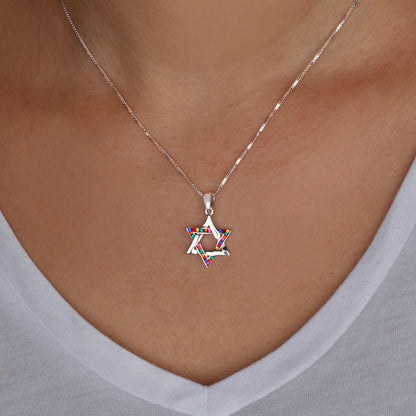 Small Star of David Necklace in Sterling Silver – Available in 4 Stone Colors