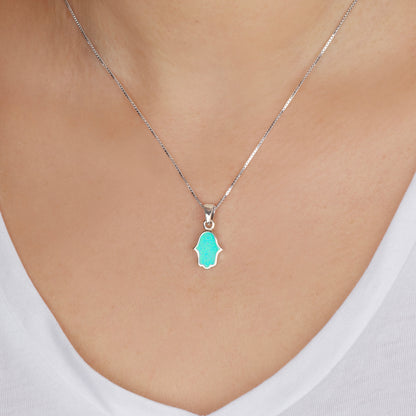 Opal Hamsa Pendant – 925 Sterling Silver, Made in Israel