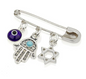 Spiritual baby Safety Pin with Charms – 925 Sterling Silver – 3 Unique Designs – 1.3"