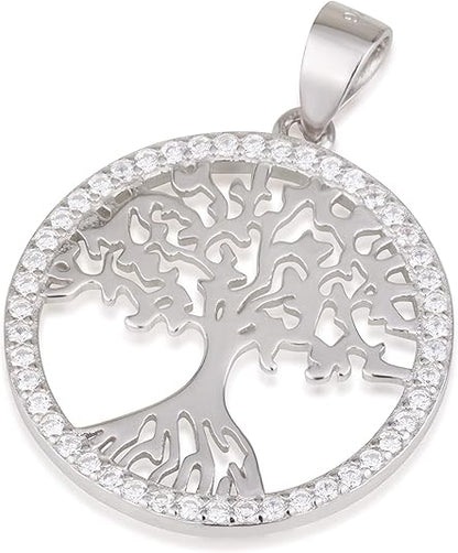 Tree of Life Necklace – 925 Sterling Silver with Zircon Stones – Spiritual Jewish Jewelry with 18+2" Box Chain