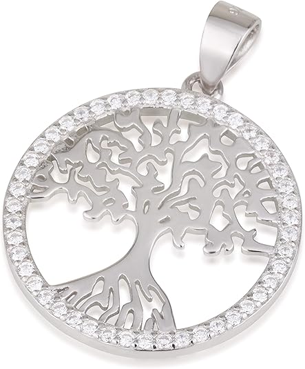 Tree of Life Necklace – 925 Sterling Silver with Zircon Stones – Spiritual Jewish Jewelry with 18+2" Box Chain