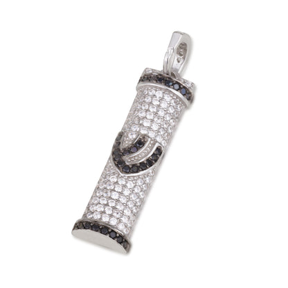 Sparkling Mezuzah Necklace with Shin Letter – 925 Sterling Silver – Two Color Options