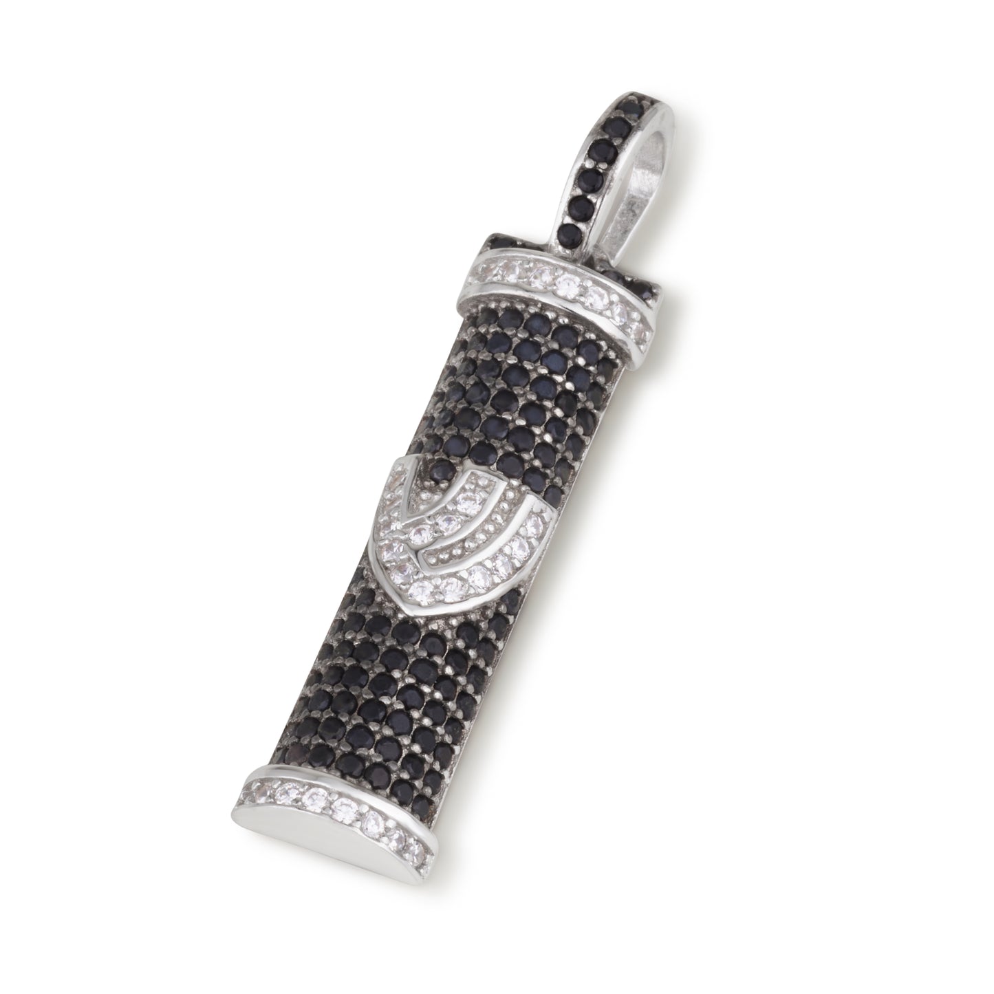 Sparkling Mezuzah Necklace with Shin Letter – 925 Sterling Silver – Two Color Options