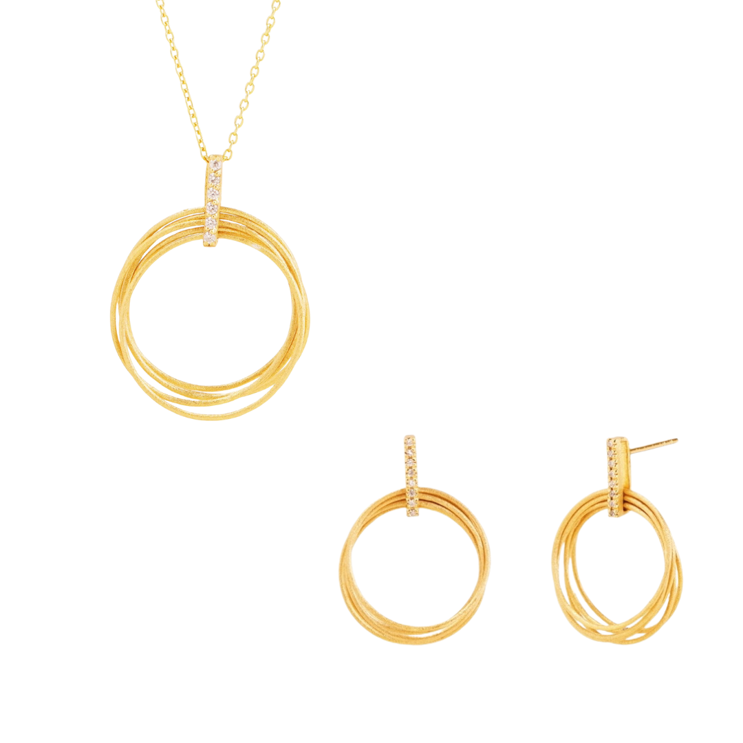 Snow-Finish Interlinked Circle Set – 925 Sterling Silver with 14K Gold Plating