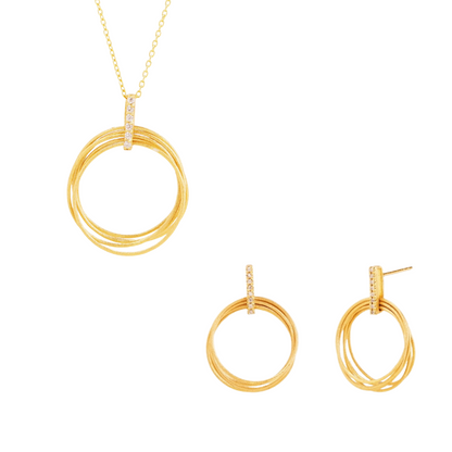 Snow-Finish Interlinked Circle Set – 925 Sterling Silver with 14K Gold Plating