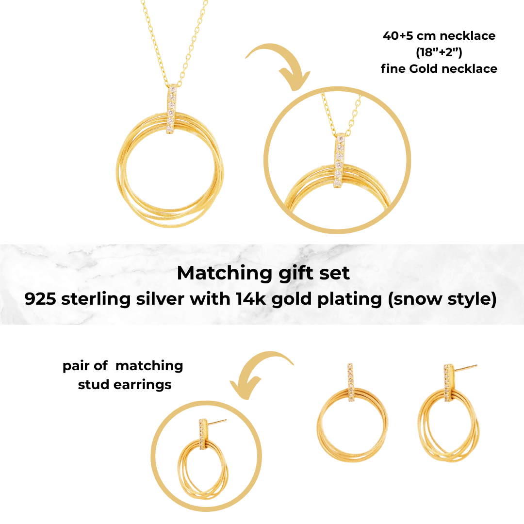 Snow-Finish Interlinked Circle Set – 925 Sterling Silver with 14K Gold Plating