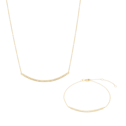 Curved CZ Bar Jewelry Set – 925 Sterling Silver with 14K Gold Plating